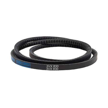 D&D 3VX830 Cogged, Wedge V-Belt, 83 in Outside Length, 3/8 in Top Width, 5/16 in Thickness, 1 Ribs 3VX830